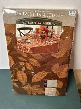 NEW Fabric Tablecloth 60x84 OBLONG (6-8 ppl LEAVES,AUTUMN GATHERINGS,bronze-Rust